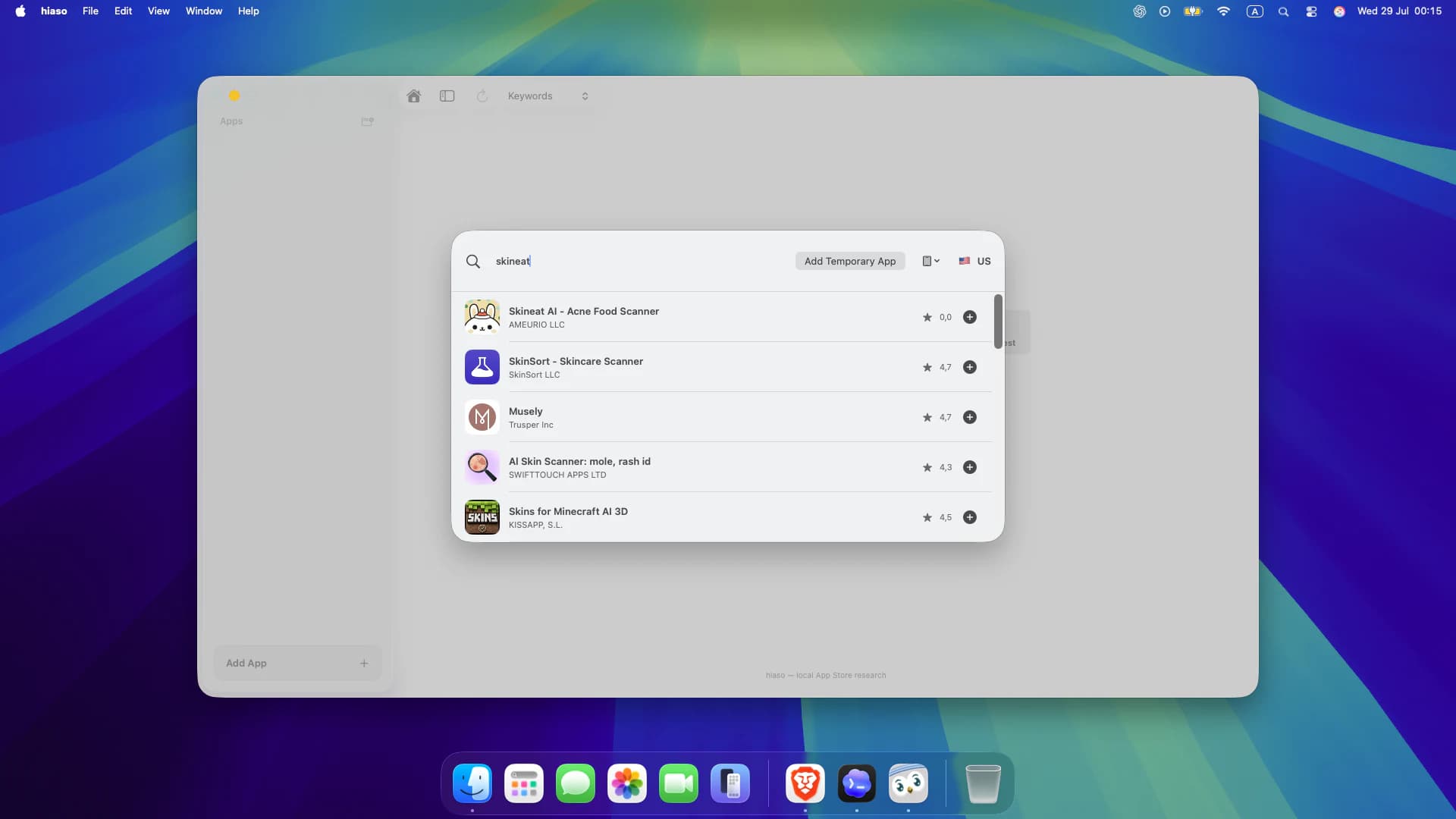 Searching for an App Store app by name in Hiaso