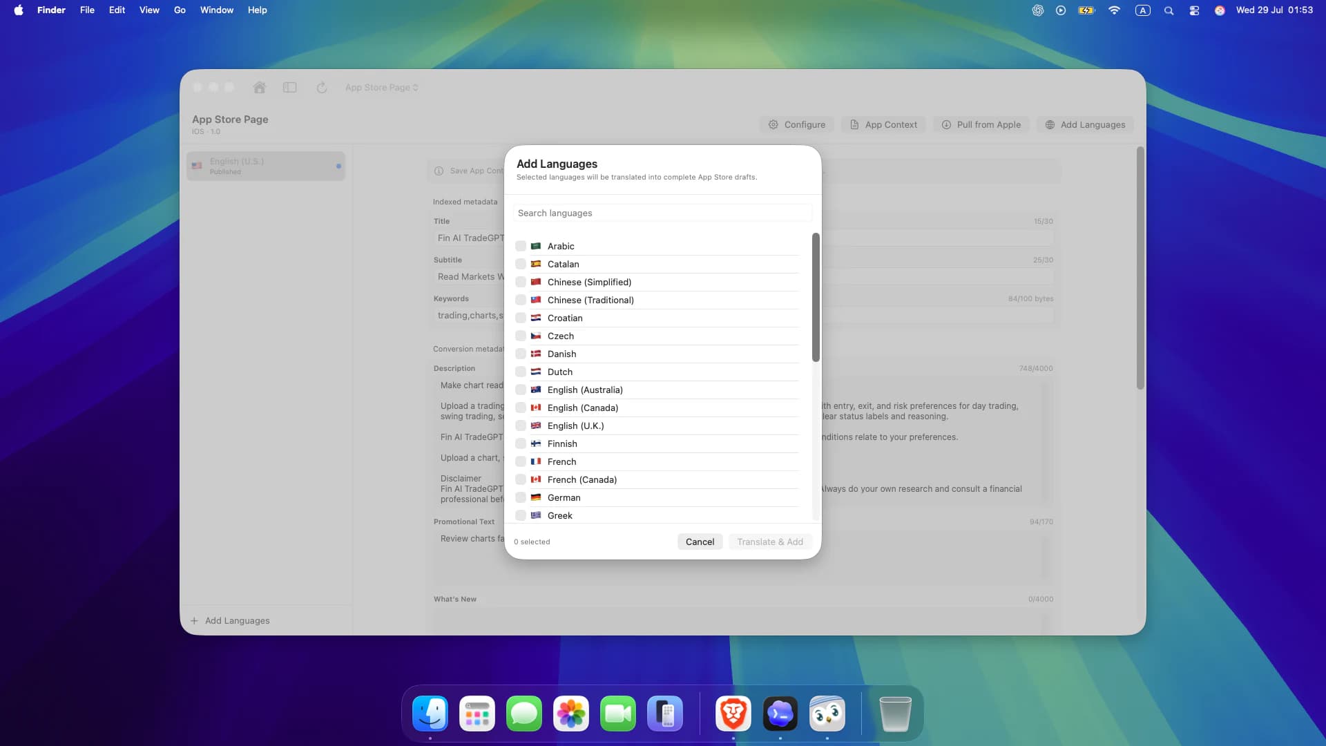 Selecting App Store localization languages in Hiaso