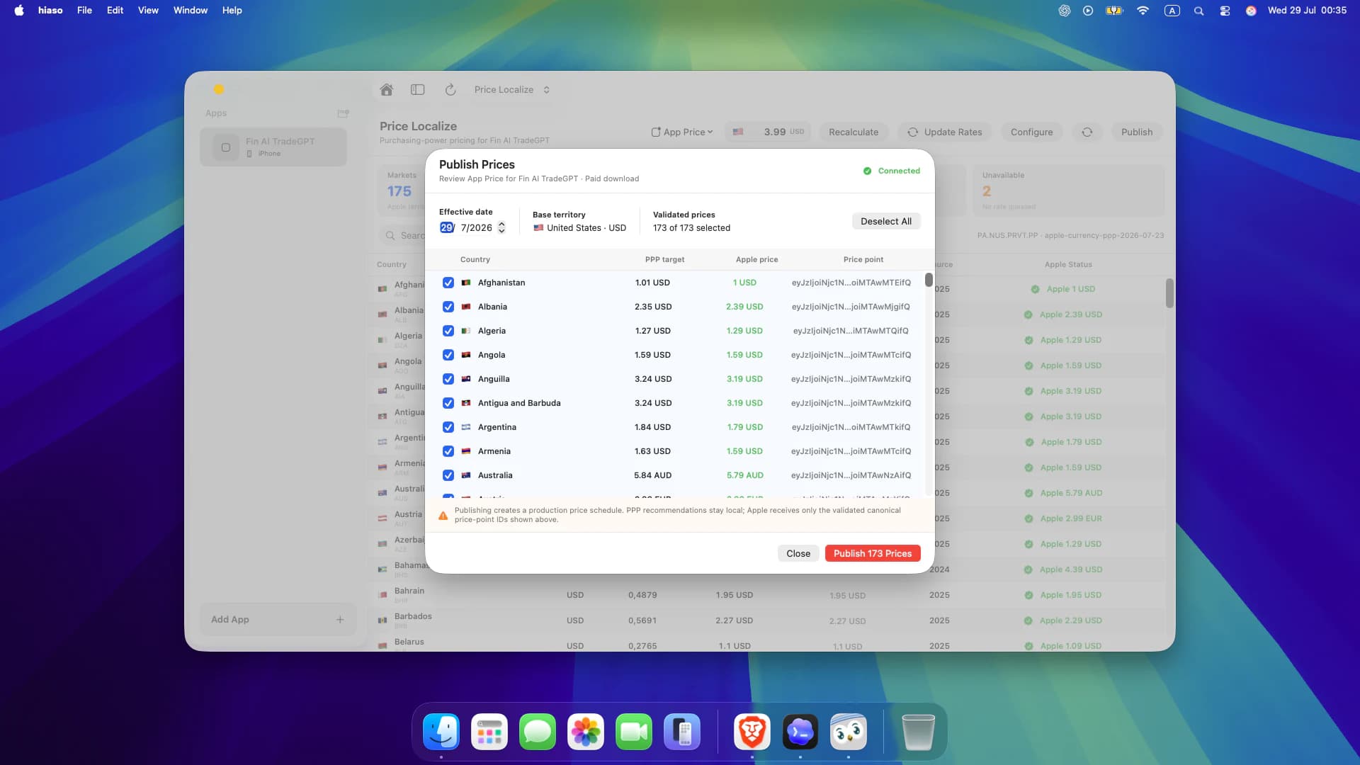 Final App Store price publishing review in Hiaso